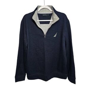 Nautica Quarter Zip Pullover Navy Blue Heather Cotton Blend Men’s Large